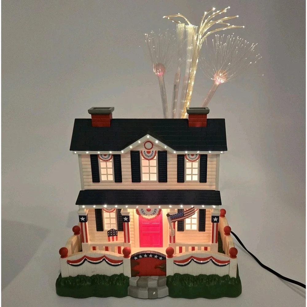 Avon 4th of July Patriotic Lighted Fiber Optic American House Complete